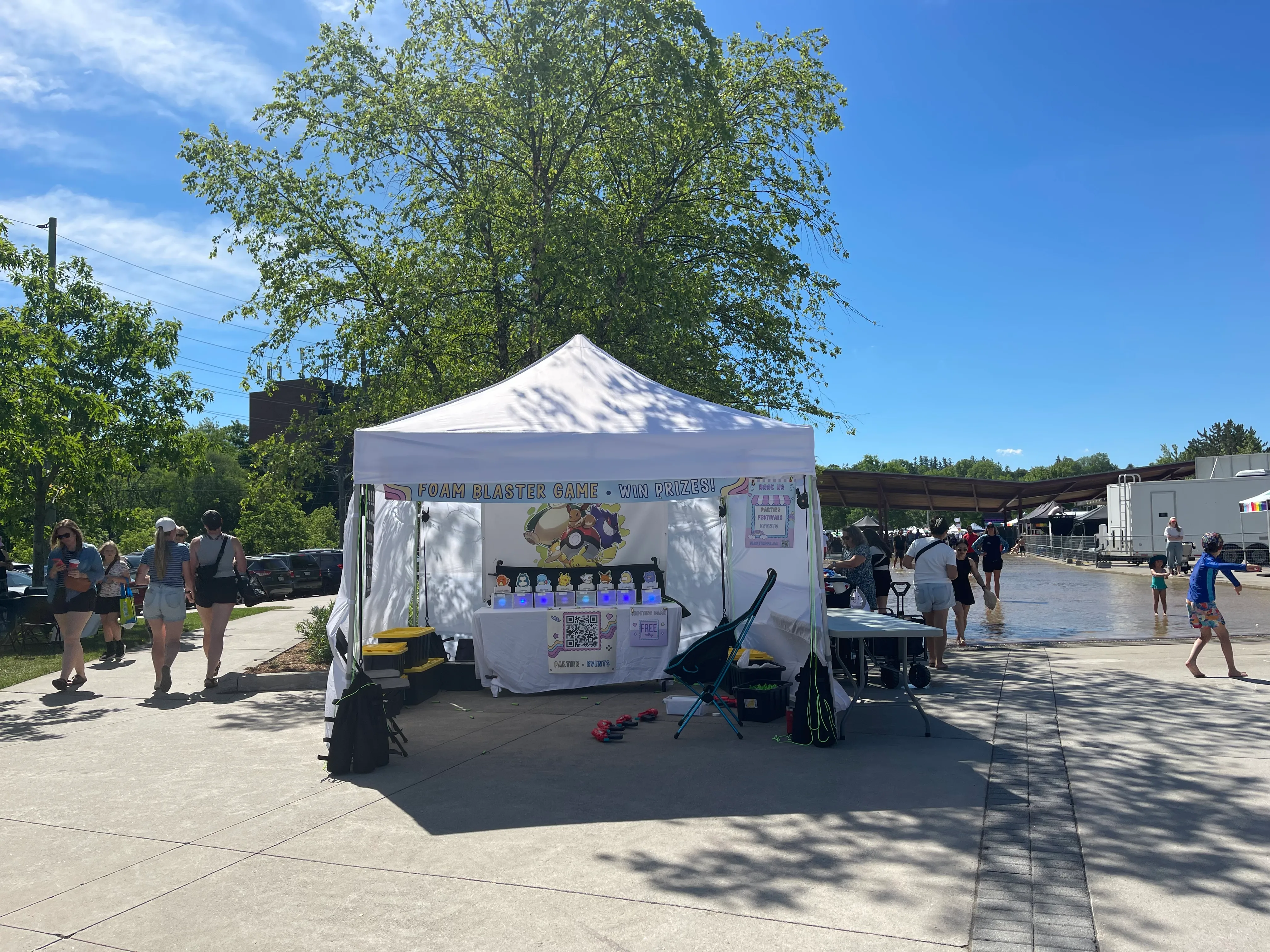 Blaster Box tent set up at York Pride Newmarket with a scenic outdoor backdrop
